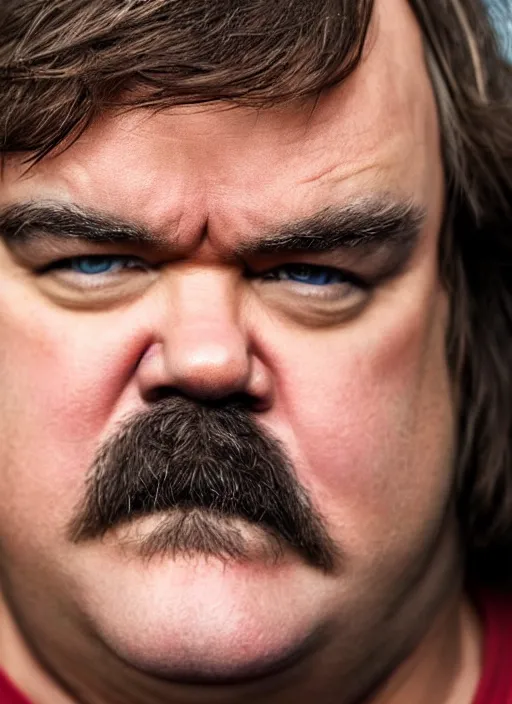 Prompt: photorealistic portrait photograph of jack black looking at you with a goofy expression, depth of field, soft focus, highly detailed, intricate, realistic, national geographic cover, soft glow, textured skin