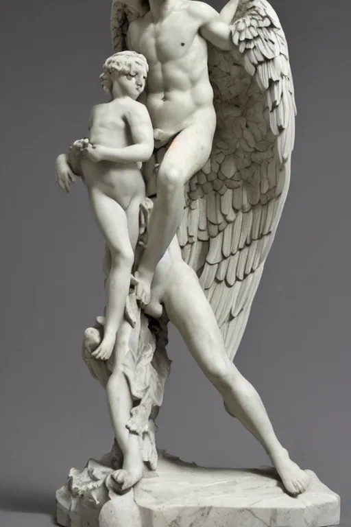 Image similar to A marble statue of Adonis with angel wings