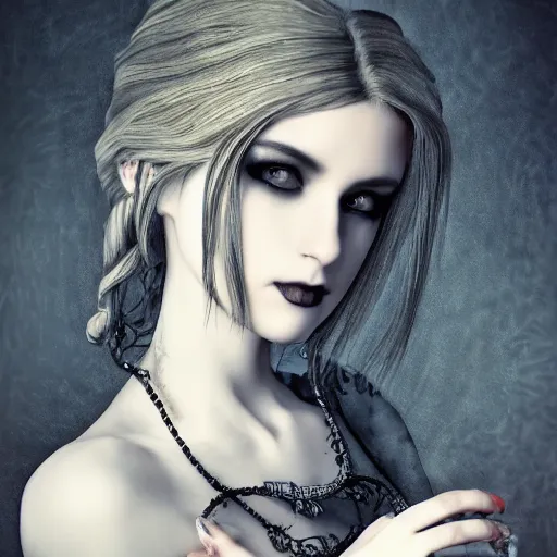 Prompt: full length portrait of a woman with timeless beauty & breathtaking eyes dressed in gothic attire, intricate, elegant, DSLR 8K, biblical art, realism, incomprehensible detail, final fantasy & silent hill aesthetic, photorealistic, lifelike, created by Razaras on deviantart