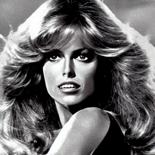 Prompt: farrah fawcett as black widow in the avengers ( 1 9 7 8 )