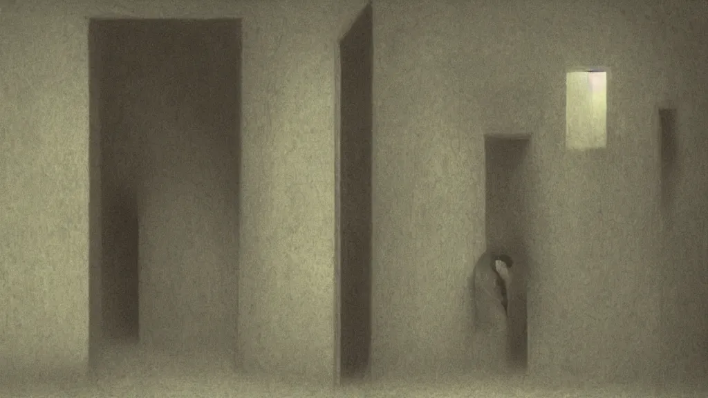 Prompt: trapped in the alone room by Zdzisław Beksiński, IMAX quality, film still, cinematic