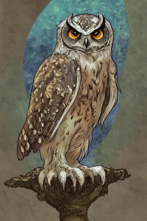 Prompt: owl, water color, D&D, fantasy, highly detailed, digital painting, artstation, concept art, matte, sharp focus, illustration, art by Ivan Gantschev and Alphonse Mucha