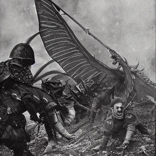 Image similar to fantasy dragons, world war 1, old photograph