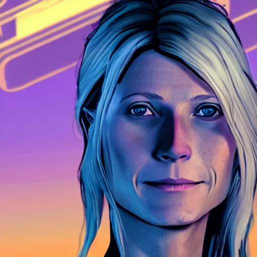 Prompt: gwyneth paltrow portrait, borderlands, tales from the borderlands, the wolf among us, comic, cinematic lighting, studio quality, 8 k