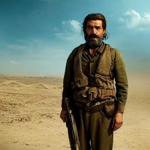 Image similar to kurdish communist in a movie directed by christopher nolan, movie still frame, promotional image, imax 7 0 mm footage