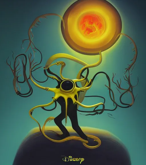 Prompt: mindflayer, intellect devourer, elder brain, yellow background, disney movie poster style, animation