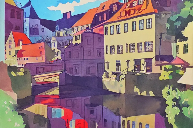 Image similar to !! gouache!! luxemburg in a sunny day, artwork by tooth wu, colorful contrast,!!!! very coherent!!!!, dark shadow, thick lineart