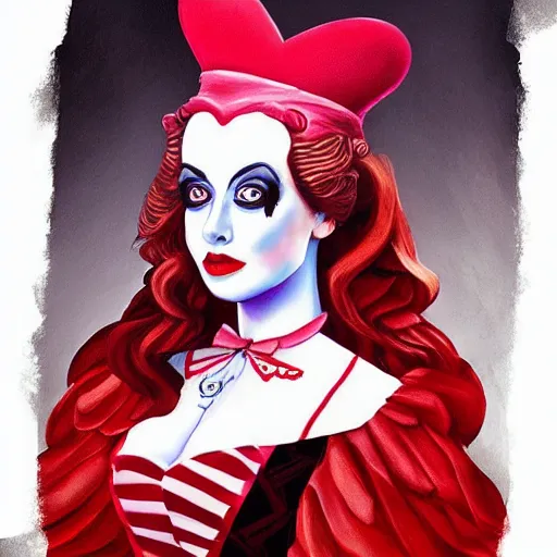 Prompt: “Queen of Hearts from Alice in Wonderland, realism, fantasy, trending on Artstation”