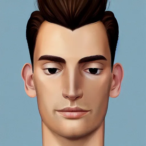 Prompt: tall man in his twenties with brown blond short quiff hair and thin slightly round facial structure with cleft chin, straight eyebrows and prominent bumpy nose, good definition of cheekbones, big hazel nut brown eyes, narrow face, slim body, atmospheric lighting, painted, intricate, 4 k, highly detailed by charlie bowater