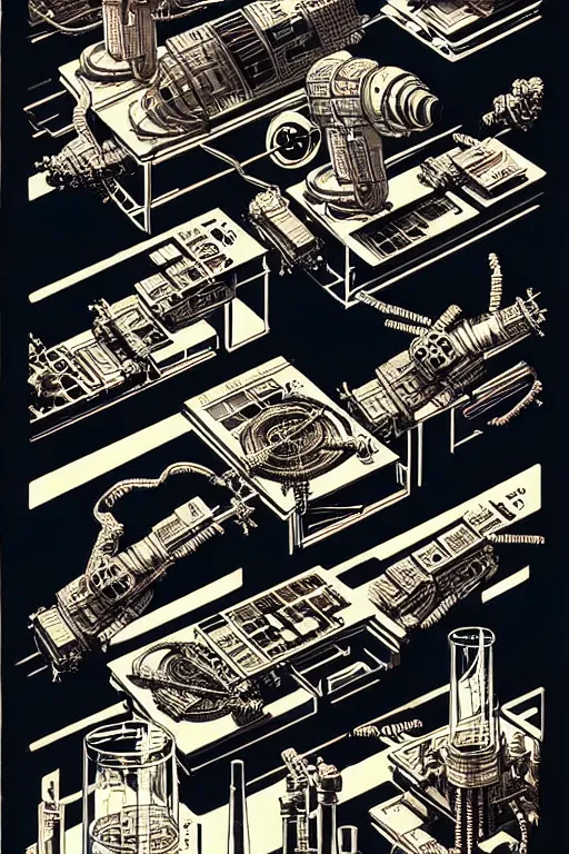 Prompt: mad - scientist laboratory, high details, intricately detailed, by vincent di fate, inking, 3 color screen print, masterpiece, trending on artstation,, sharp, details, hyper - detailed, hd, 4 k, 8 k