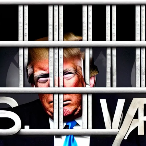 Image similar to donald trump behind bars in a filthy, obscure and depressing cell, with jeff epstein looming over him