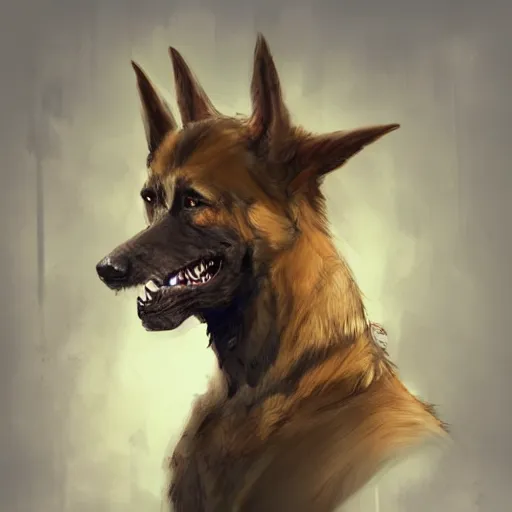 Prompt: a wounded humanoid german shepherd beast - man in military style, sitting on the bed, highly detailed portrait, digital painting, artstation, concept art, smooth, sharp foccus ilustration, artstation