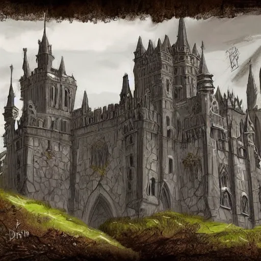 Prompt: beautiful gothic castle landscape in the style of Dnd concept Art