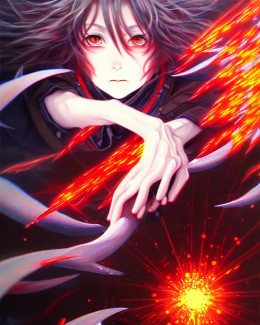 Prompt: megumin casts explosion, an ultrafine detailed painting by ayami kojima, cgsociety, fantasy, anime digital art, lovecraftian, cosmic horror, detailed painting