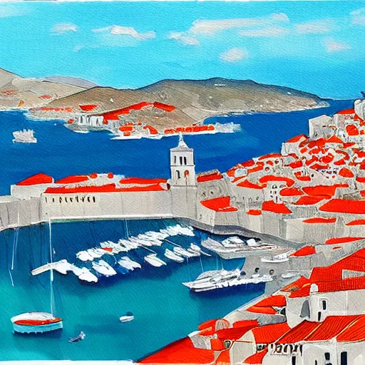 Image similar to a painting of dubrovnik in the style of josip skerlj