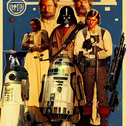 Image similar to star wars movie poster in the style of norman rockwell, detailed painting, 8 k