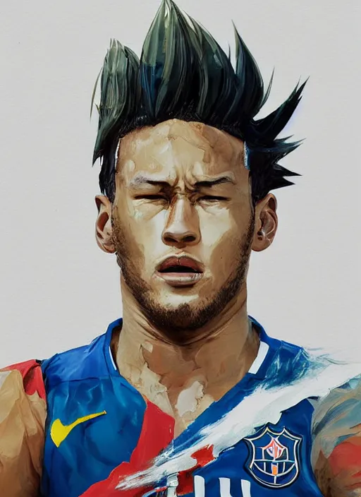 Prompt: semi reallistic gouache gesture painting, by yoshitaka amano, by ruan jia, by Conrad roset, by dofus online artists, detailed anime 3d render of Neymar as sayajin, Neymar soccer player transformed into Super Saiyan, Neymar jr, portrait, cgsociety, artstation, rococo mechanical, Digital reality, sf5 ink style, dieselpunk atmosphere, gesture drawn