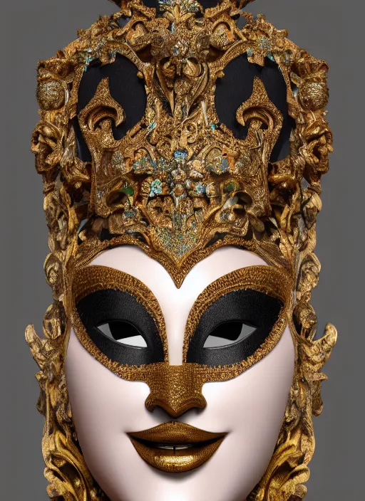 Image similar to closeup of A beautiful woman in an ornate Venice Carnival Mask, 8K, octane render, 8K,