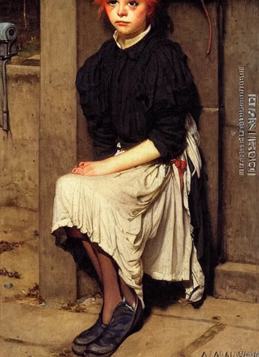 Image similar to a portrait of a pretty sewer punk young lady by albrecht anker