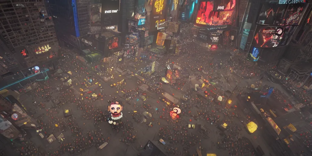 Image similar to isaac from the binding of isaac : rebirth in the middle of times square, pov, taken by a bystander realistic 4 k octane beautifully detailed render, 4 k post - processing, highly detailed, intricate complexity, epic composition, magical atmosphere, cinematic lighting, masterpiece, ultra hd