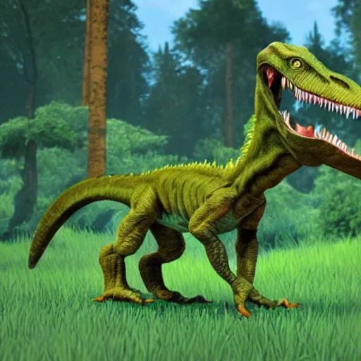 Image similar to green hills zone with a velociraptor