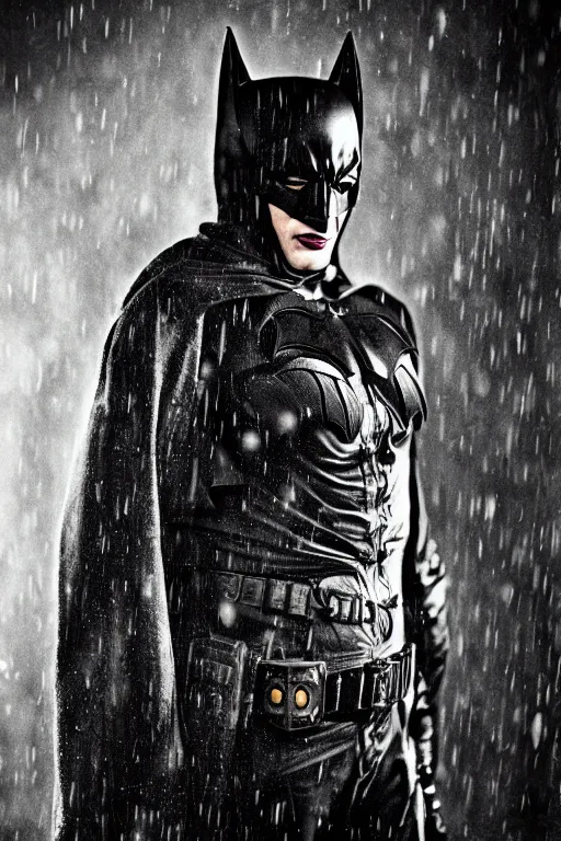 Image similar to a wet plate photograph of Dieselpunk Batman