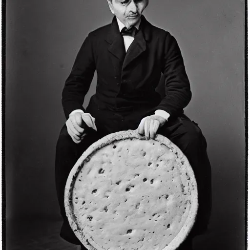 Image similar to ambrotype of mr bean eating a large wheel of cheese,