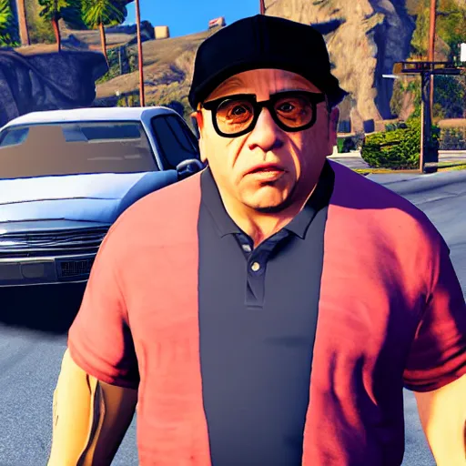 Prompt: danny devito inside of grand theft auto 5