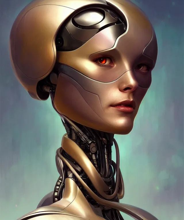 Image similar to a robot with acat face removed, sci - fi face, elegant, highly detailed, digital painting, artstation, concept art, smooth, sharp focus, illustration, art by artgerm and greg rutkowski and alphonse mucha