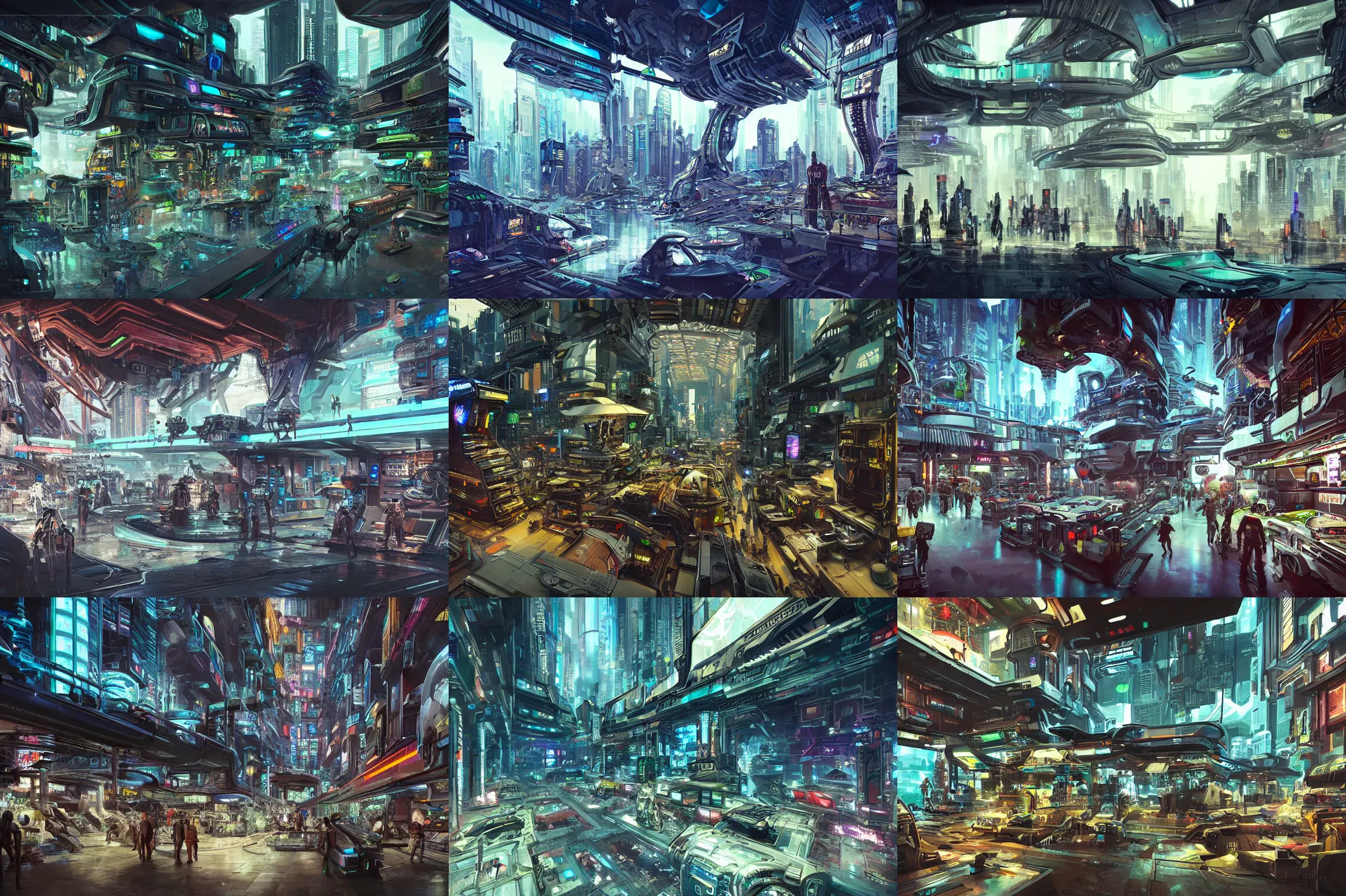 Prompt: futuristic cyberpunk interior ancient mech cybernetic biomorphic marketplace city pov, realistic