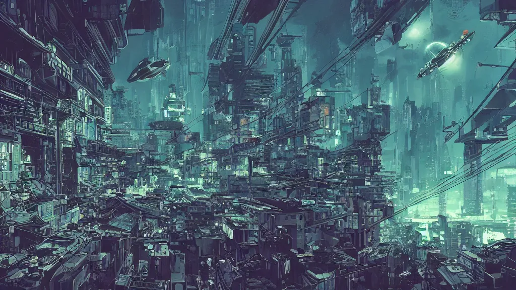 Image similar to very detailed, prophet graphic novel, ilya kuvshinov, mcbess, rutkowski, simon roy, illustration of space dystopian metropolis, illustration of decrepit cyberpunk arcologies, space junk falling from sky, wide shot, colorful, deep shadows, astrophotography, hyperdetailed, cybernetics, cryengine, realistic shaded lighting, sharp focus