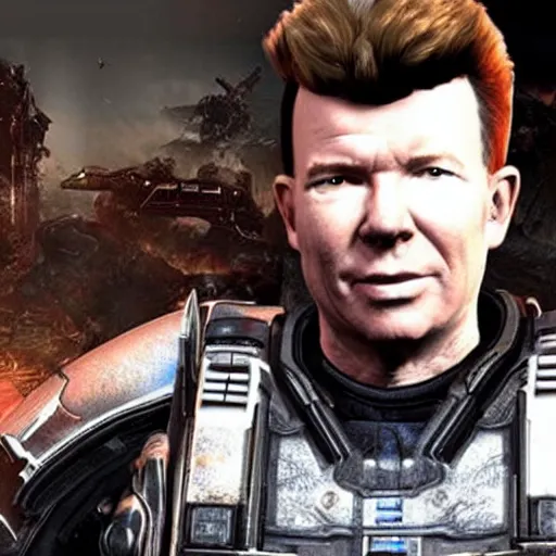 Prompt: Rick Astley in Gears of War