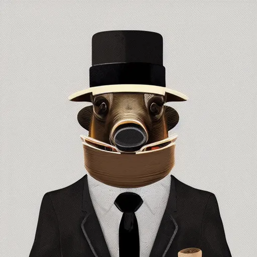 Image similar to a portrait of a platypus wearing a black suit, smoking a cigar, gorgeous, intricate, elegant, volumetric lighting, scenery, high detail digital art, smooth, picaso, illustration, concept art