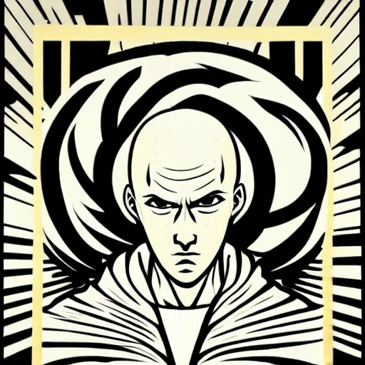 Image similar to portrait of saitama by mcbess and shepard fairey