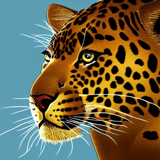 Image similar to Character portrait, face close-up, in the style of Balder's Gate, of Anthro leopard warlock