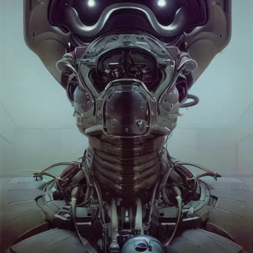 Prompt: detailed character concept art portrait of a detailed and hi - tech robot in an empty chamber, artstation, award - winning realistic sci - fi concept art by zdzisław beksinski and greg rutkowski, jim burns, a realism masterpiece, james gilleard, bruegel, alphonse mucha, and yoshitaka amano