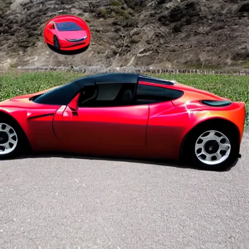 Prompt: Tesla Roadster made of raw bacon