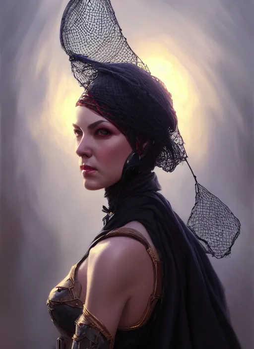 Image similar to a _ fantasy _ style _ portrait _ painting _ of widow black net bonnet, oil _ painting _ unreal _ 5 _ daz. _ rpg _ portrait _ extremely _ detailed _ artgerm _ greg _ rutkowski _ greg