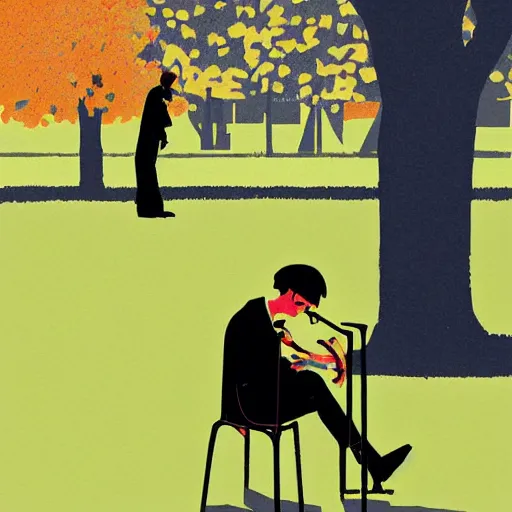 Image similar to crying saxophone player in a park by tatsuro kiuchi