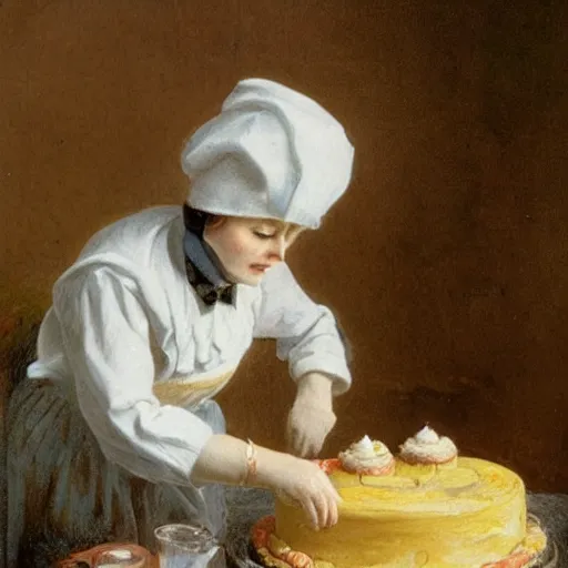 Prompt: a rabbit baking a birthday cake, in the style of fanny brate