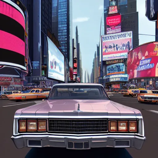 Prompt: lincoln continental in times square in the 1 9 7 0 s, photorealistic, hyperdetailed 3 d matte painting, hyperrealism, hyperrealistic, cinematic, unrealengine octane render