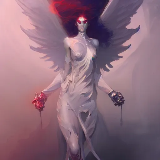 Image similar to beautiful cybernetic angel by pete mohrbacher, greg rutkowski, and Jeremy Mann. digital art, wlop, trending on artstation, deviantart, 4K UHD image