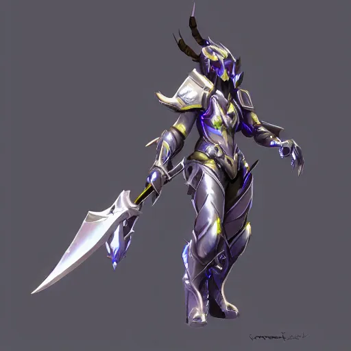 Prompt: a futuristic metallic glaive, weapon design, blizzard concept art style, chunky, fantasy, glowing lights, mechanical parts