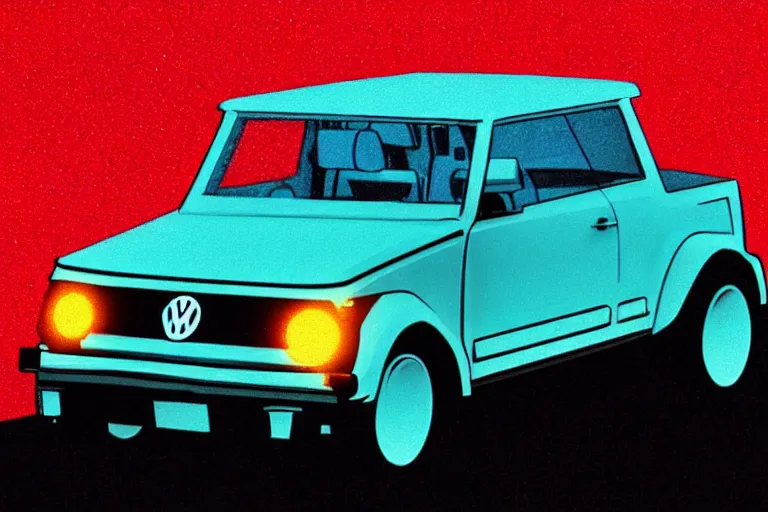 Image similar to vw thing!, in the style of john avon and derek riggs and eva widermann, trending on artstation, halfrear lighting closeup view anaglyph filter, bokeh, anime, colored pencil art, belle epoque