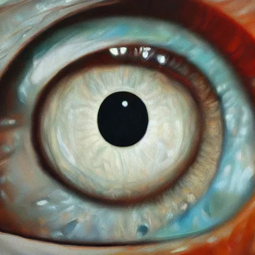 Prompt: a highly detailed photorealistic painting of a human eye with a reflection of outer space