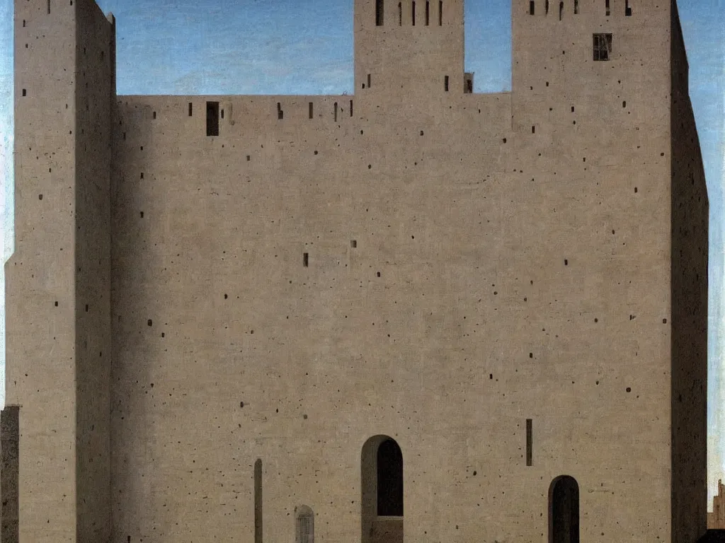 Image similar to The Toghrol Tower. Painting by Hammershoi, Piero della Francesca, Morandi