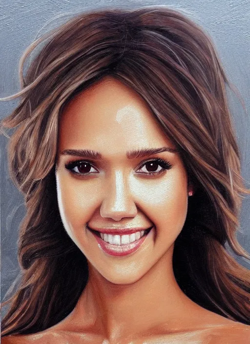 Prompt: portrait painting of jessica alba, toothpaste on concrete, extremely detailed