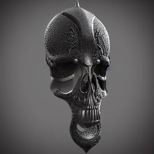 Image similar to a black long sword skull crest, orthographic, ornament, weapon, a 3 d render by dom qwek, front side views full, trending on polycount, artstation, hard surface modeling, rendered in maya, 3 ds max, blender, hd, vray