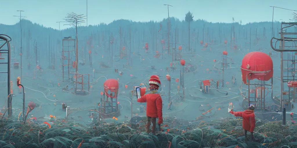 Prompt: wheres wally, simon stalenhag