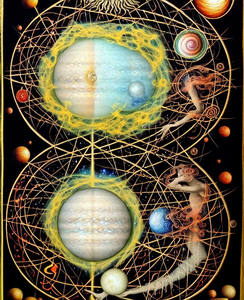 Image similar to whimsical uncanny creature alchemizes unique canto about'as above so below'being ignited by the spirit of haeckel and robert fludd, breakthrough is iminent, glory be to the magic within, to honor jupiter, painted by ronny khalil